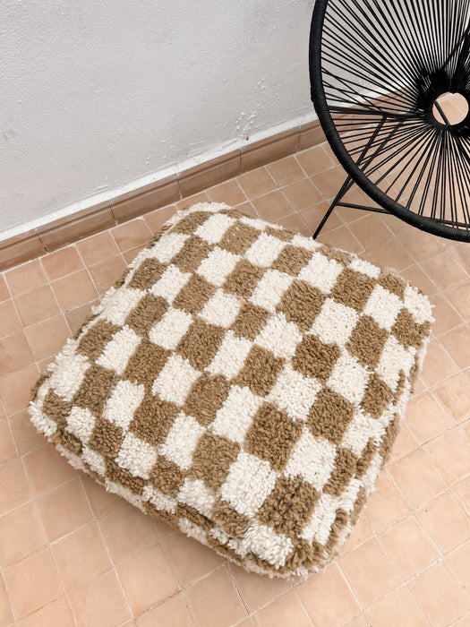 Brown Checkered Pouf